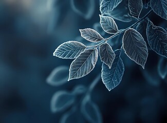 Poster - Abstract background with a transparent leaf texture. Blue-toned.