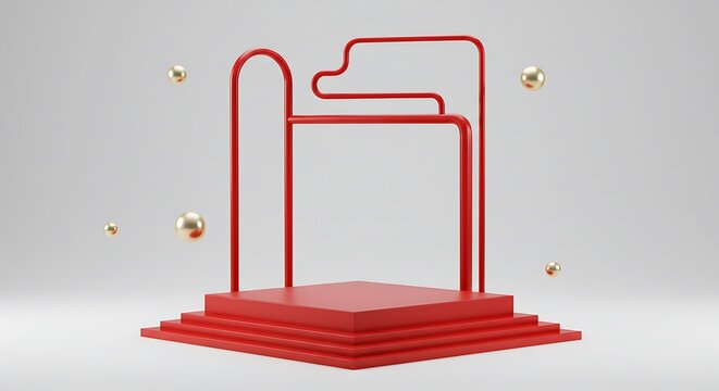The Mock up Red china Podium for product display minimal geometric design
