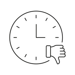 Poster - Clock With Thumbs Down Line Icon. Time Management Disapproval And Negative Feedback Outline Symbol. Scheduling Issues And Unfavorable Timing. Editable Stroke. Isolated Vector Illustration