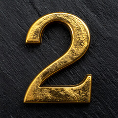 Fototapete - Golden number two 2 on dark textured surface. Abstract design.