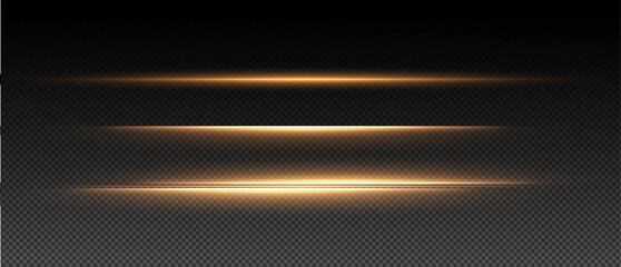 Fototapete - Golden glowing streaks with sparkles and flare on a dark transparent background. A dynamic, abstract vector element ideal for energy, motion, and digital light designs