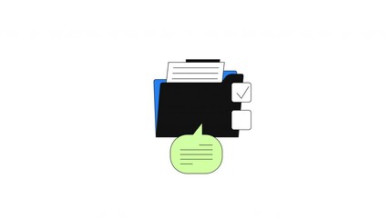 Poster - Document folder with checklist and comment bubble 2D cartoon object animation. Digital paperwork, check boxes with checkmark, task management animated flat colorful item 4K video isolated on white