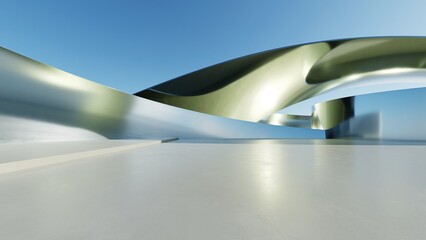 Aufkleber - 3d illustration of abstract minimal architecture background, geometric architectural with curve design, Car presentation