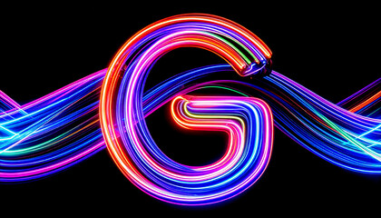 Poster - Glowing Blurred Light Waves Forming G Letter on Dark Background