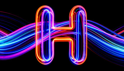 Poster - Blurred Light Waves Forming Artistic H on Dark Background