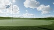 © BirD - Beautiful Golf Course Green Under Blue Sky with Flagstick golf green flagstick sky beautiful flag ai
