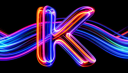 Poster - Blurred Light Waves Forming Artistic K Letters on Black Background