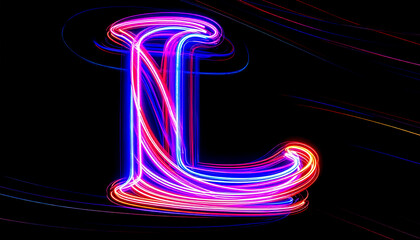 Poster - Blurred Neon Light Waves Forming L on Black Background