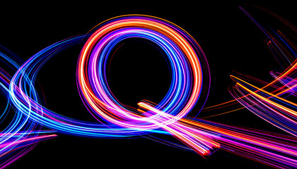 Poster - Blurred Light Waves Forming Artistic Q Letters on Dark Background