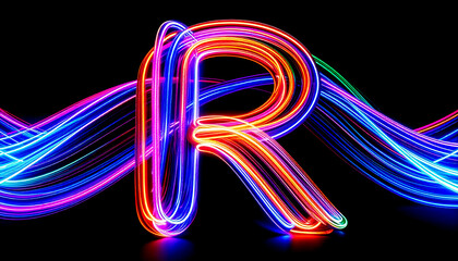 Poster - Abstract Blurred Light Waves Forming Letter R Design