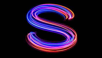 Poster - S-Shaped Blurred Light Waves in Vibrant Colors on Black Background