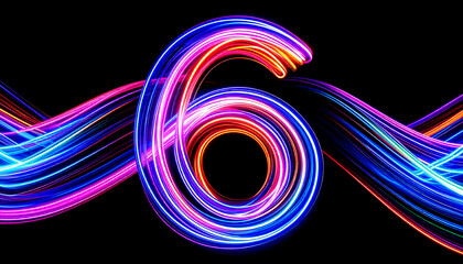 Poster - Light Waves Forming the Number Six Against Black Background