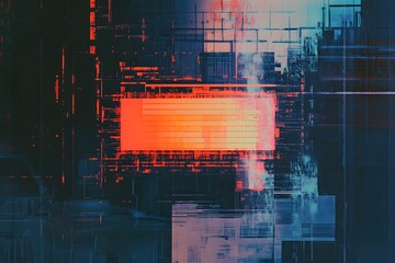 Poster - Abstract digital illustration of a futuristic circuit board with glowing orange details