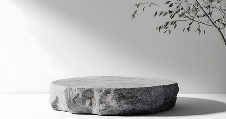 Poster - Empty, round stone pedestal against a light background.