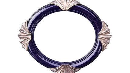 Navy round frame with silver shell ornaments, cut out transparent