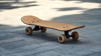 Poster - Light brown wooden skateboard resting on paved ground.