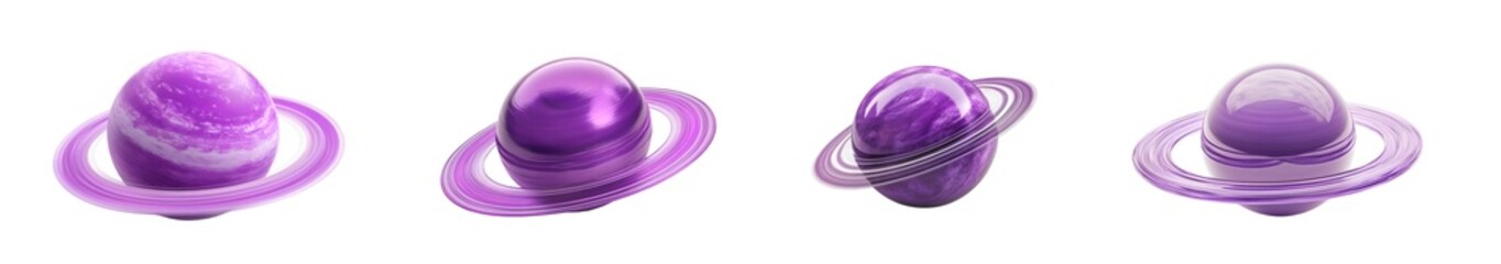 Poster - Set of purple planets with rings, isolated on transparent background