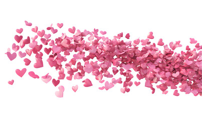 Poster - cloud of small pink hearts against a transparent background with various color accents and geometric forms.