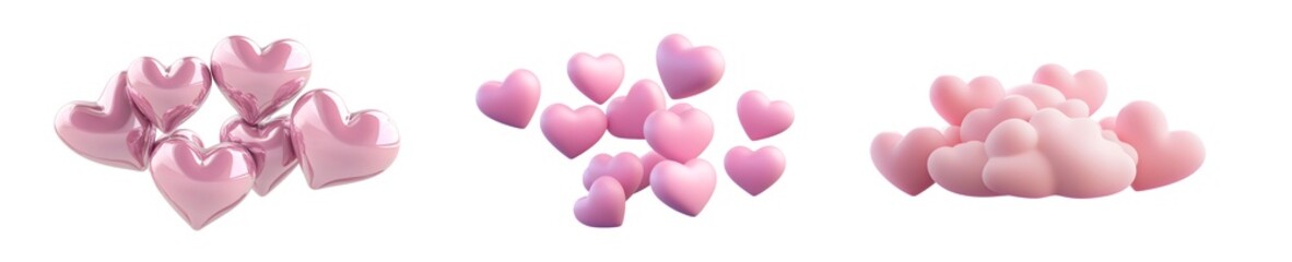 Collection of light pink heart shapes in clustered groups, set against a transparent background.