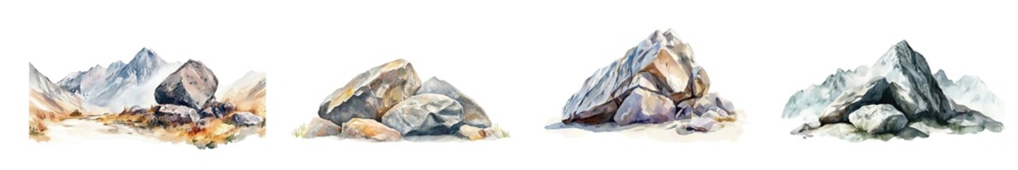 Poster - Set of abstract sculpted forms in muted gray and white tones, isolated on transparent background