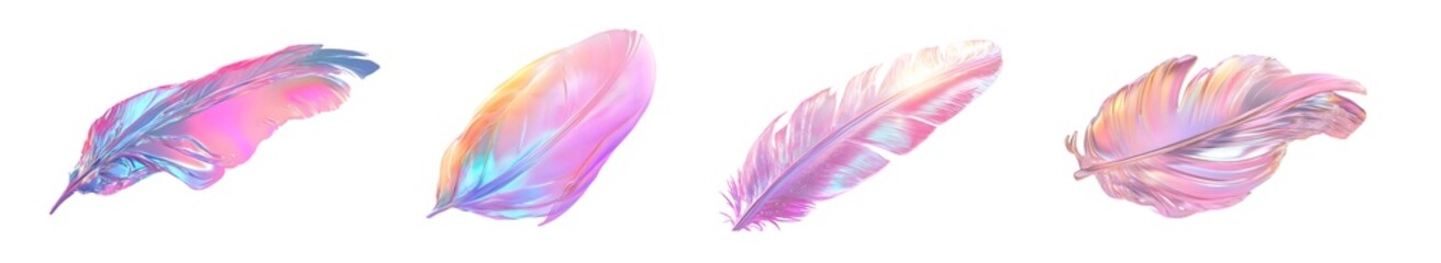 Fototapete - Collection of pastel colored feather isolated on transparent background