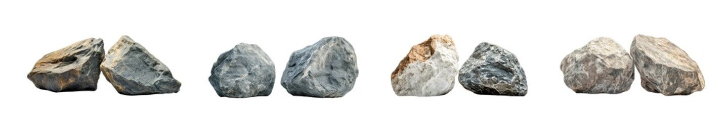 Poster - Set of Horizontal arrangement of several diverse rock formations, showcasing different shades of light gray and beige.