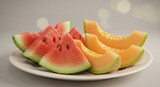 Fresh slices of melon and watermelon on a plate