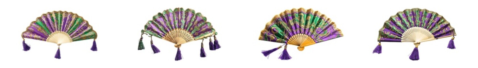 Poster - Set of multicolored fan decorative objects are displayed against a transparent background