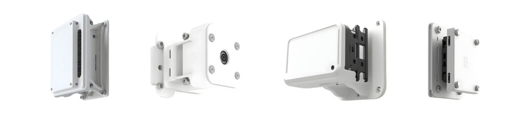 Poster - multiple white electronic components connected together, showcasing intricate design and structure.