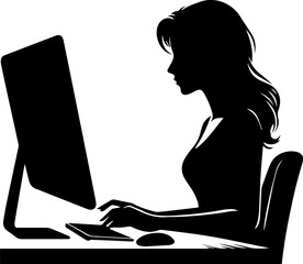 Man Working on Computer Silhouette Icon