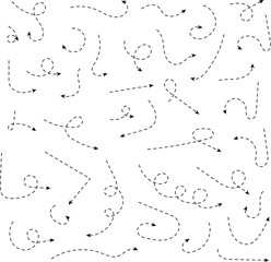 Poster - Hand drawn dotted arrows. Curved arrow. Zigzag arrow stripes design with dotted lines. Doodle, sketch style