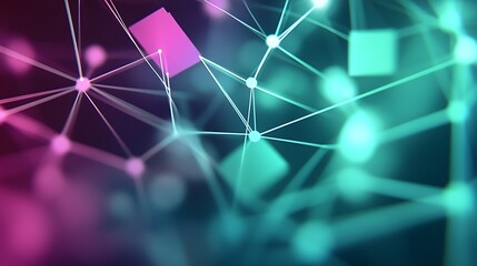 Poster - Abstract Network Connection: Glowing Pink Purple Teal Geometric Nodes and Lines on Dark Background