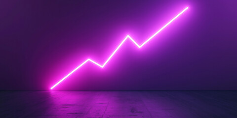 Poster - Illuminated neon line in vibrant magenta color against a dark purple background showcasing growth and progress.
