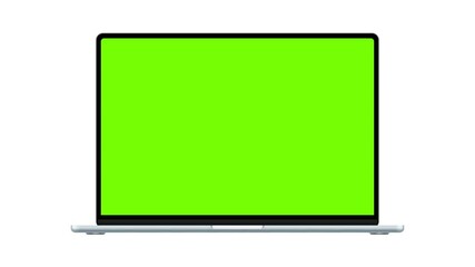 Fototapete - Blue Animated Laptop Mockup, Front and Side Perspective View, Isolated on White Background. Animation For Web Presentation