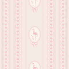 Wall Mural - pink flamingo with seashells seamless pattern, vector vintage background illustration.