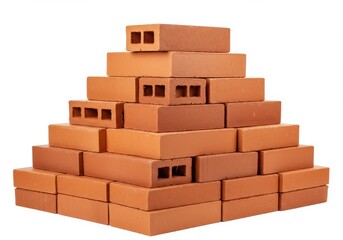 Poster - Stack of orange bricks arranged in a pyramid shape against a white background
