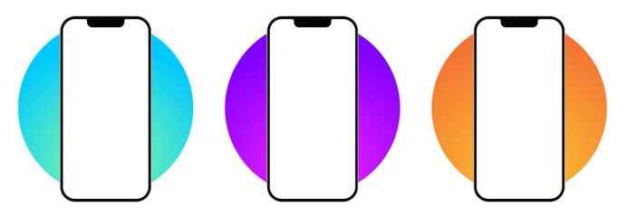 smartphone mockup front view with colorful gradient circle background blue purple orange vector temp