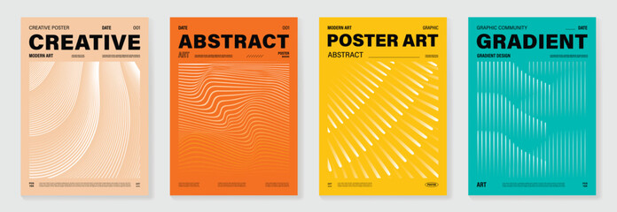 Aufkleber - Abstract line wave poster background vector set. Cover template with vibrant perspective dot halftone, line wave. Ideal design for social media, cover, banner, music, ads.