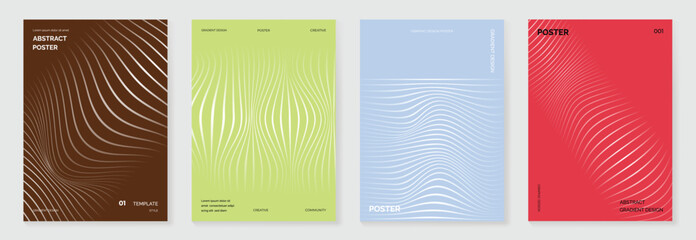 Aufkleber - Abstract line wave poster background vector set. Cover template with vibrant perspective dot halftone, line wave. Ideal design for social media, cover, banner, music, ads.