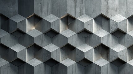 Poster - Geometric concrete cubes create a textured wall, with light and shadow enhancing depth and visual interest in modern architectural design