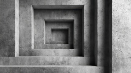 Poster - Concrete nested squares create a mesmerizing tunnel effect, with steps inviting exploration into the depths of the structure, evoking a sense of mystery and intrigue