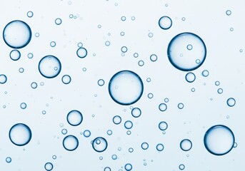 Poster - Floating bubbles with blue outlines create a mesmerizing and abstract pattern on a light blue background