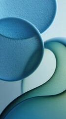 Poster - Translucent blue and green shapes overlapping, interweaving in fluid motion. Minimalist abstract design conveying contemporary elegance and dynamic visual harmony