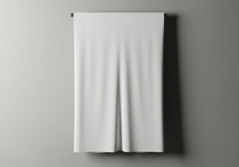 Poster - White fabric curtain hanging on a rod against a gray wall, providing a simple and minimalist aesthetic