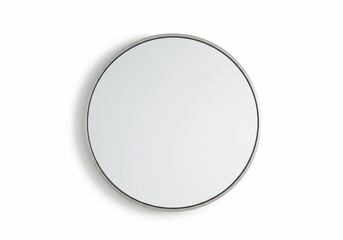 Poster - Minimalist round mirror with a thin black frame casting a subtle shadow on a white background