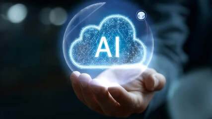 Poster - Artificial Intelligence Concept with Cloud Technology in Hand, Symbolizing Future Innovation and Digital Transformation in Modern Business Environments