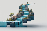 Infographic illustration of serene cascading waterfall flowing over rocks