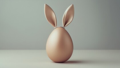 Poster -  minimalist golden easter egg with textured bunny ears against soft gray background, perfect for branding, web design, or print media