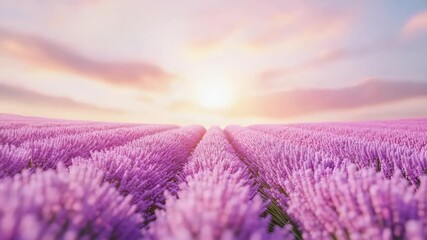 Aufkleber - Stunning rows of lavender flowers stretch as far as the eye can see, bathed in the warm glow of the setting sun, creating a picturesque and tranquil landscape