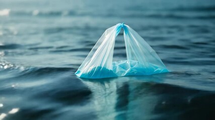 Wall Mural - environmental pollution concept featuring a plastic bag floating in the ocean, emphasizing non-decom